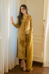 Goldish Mustard Velvet Fit