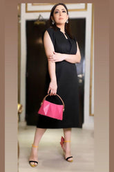 Hadiyya Azer In Black Belted Dress