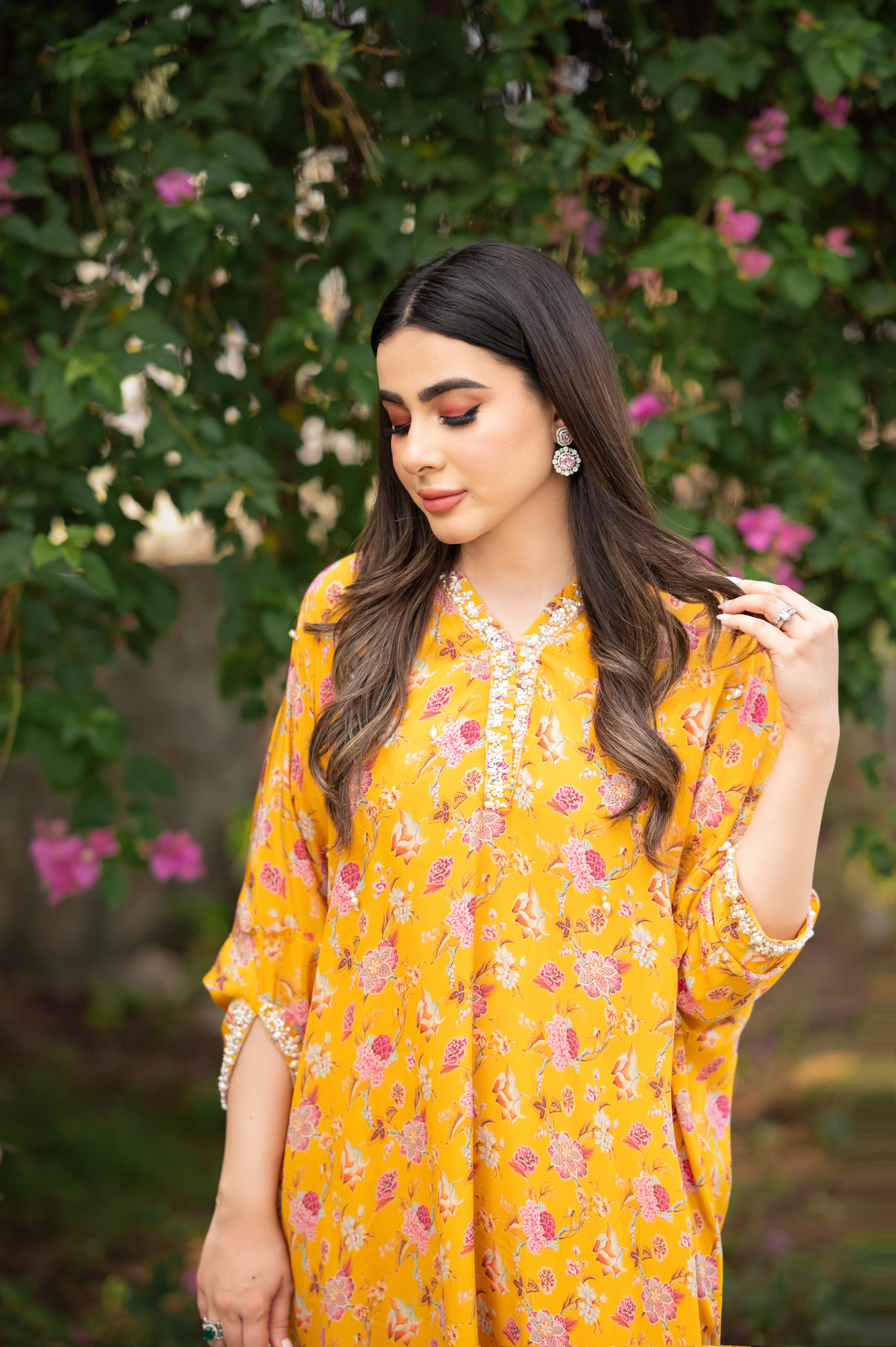 Mustard Printed Kaftan Set