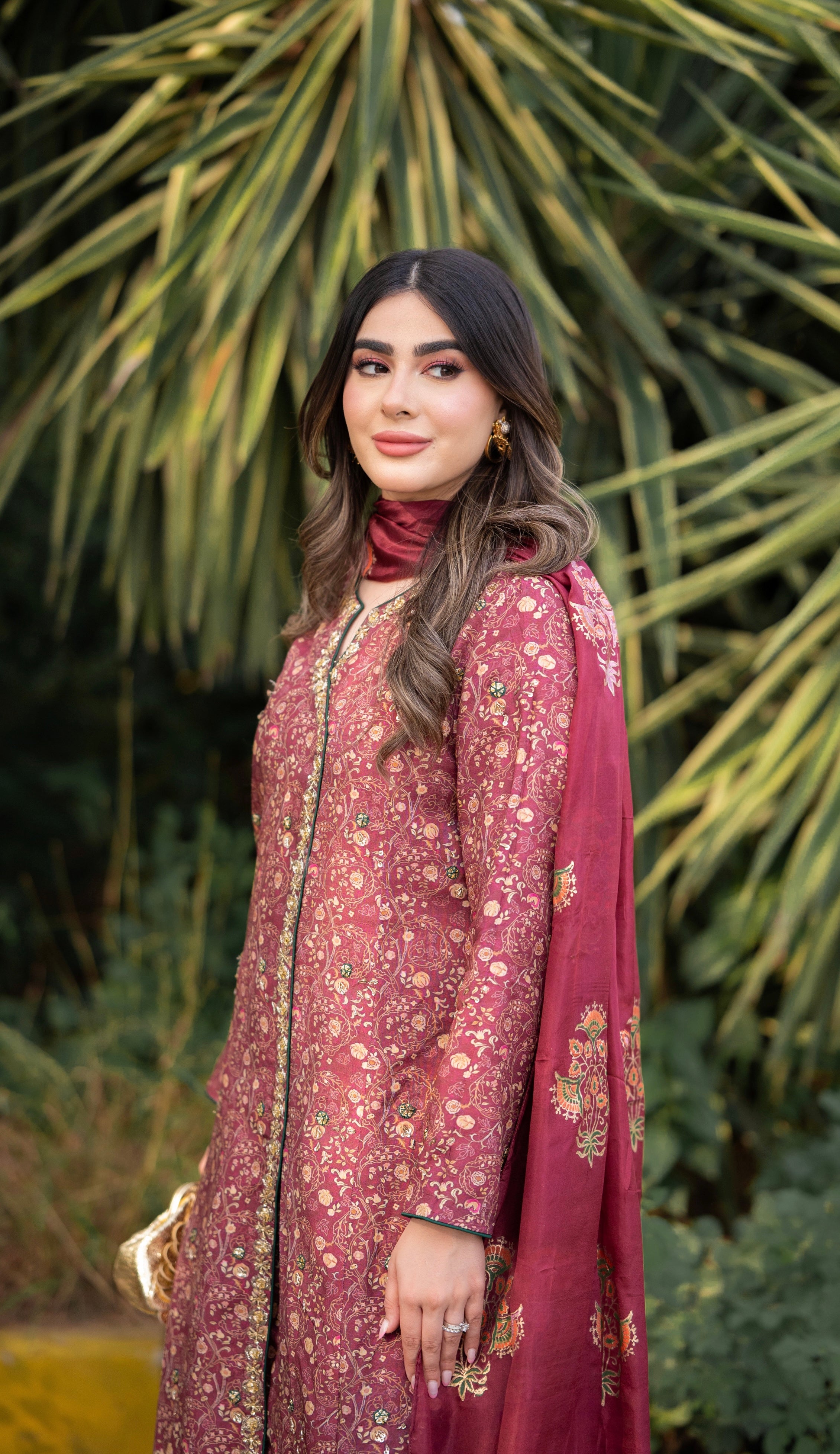 Deep Maroon Printed Fit