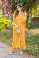 Mustard Printed Kaftan Set