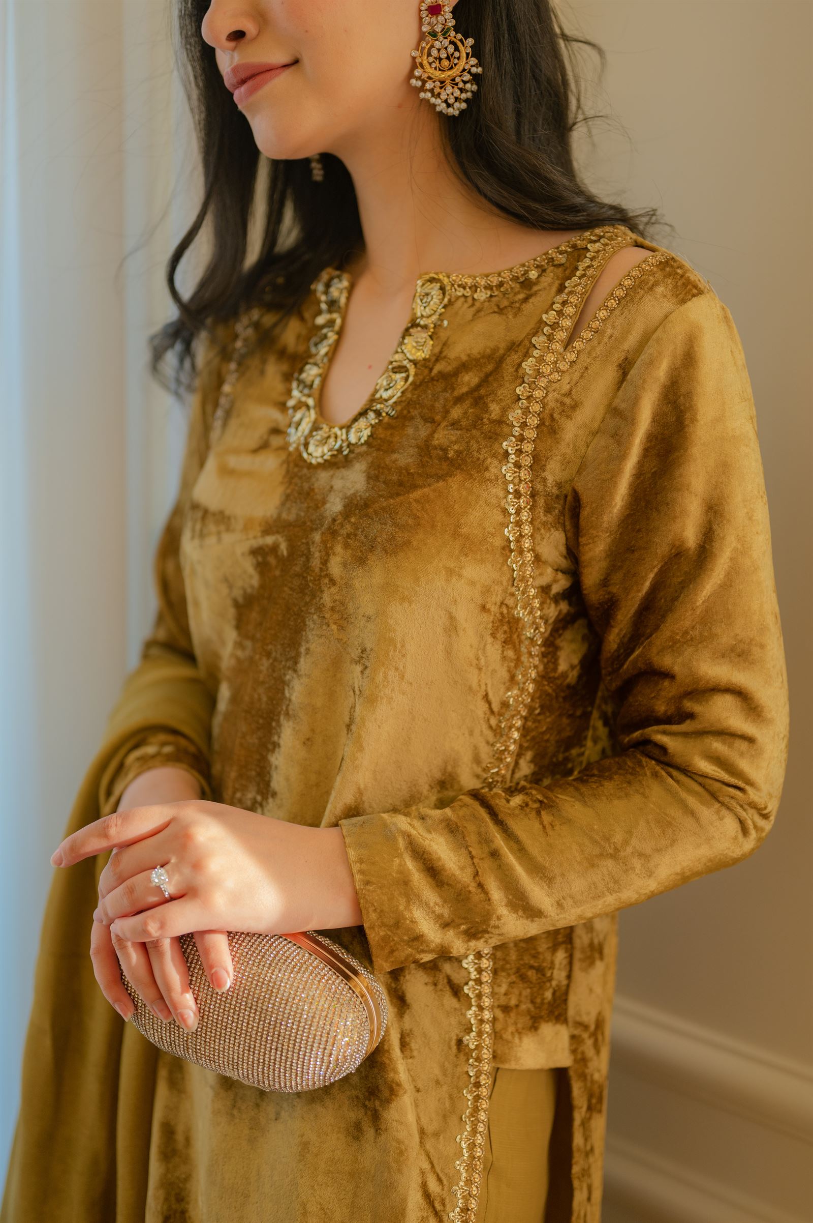 Goldish Mustard Velvet Fit