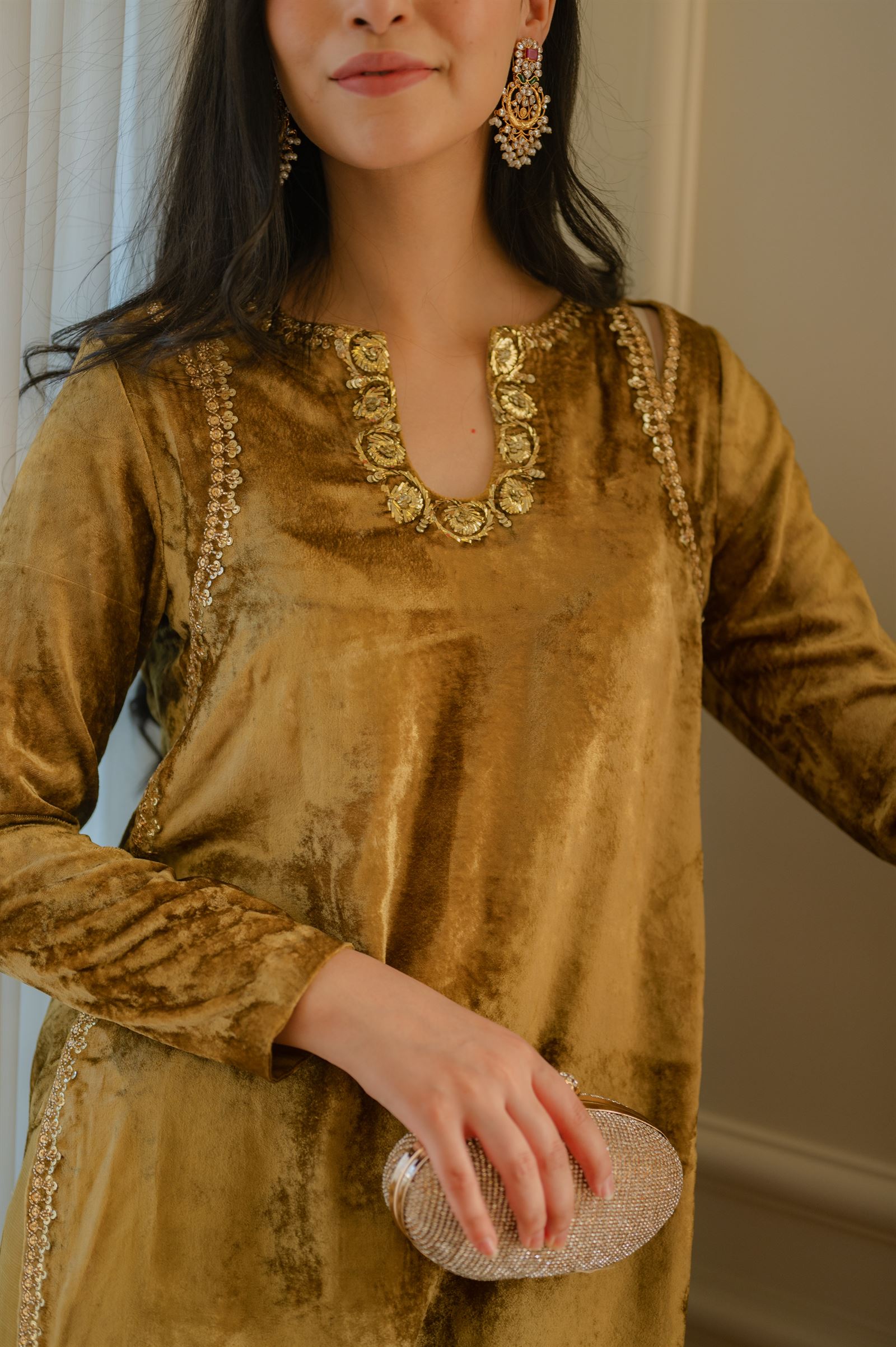 Goldish Mustard Velvet Fit