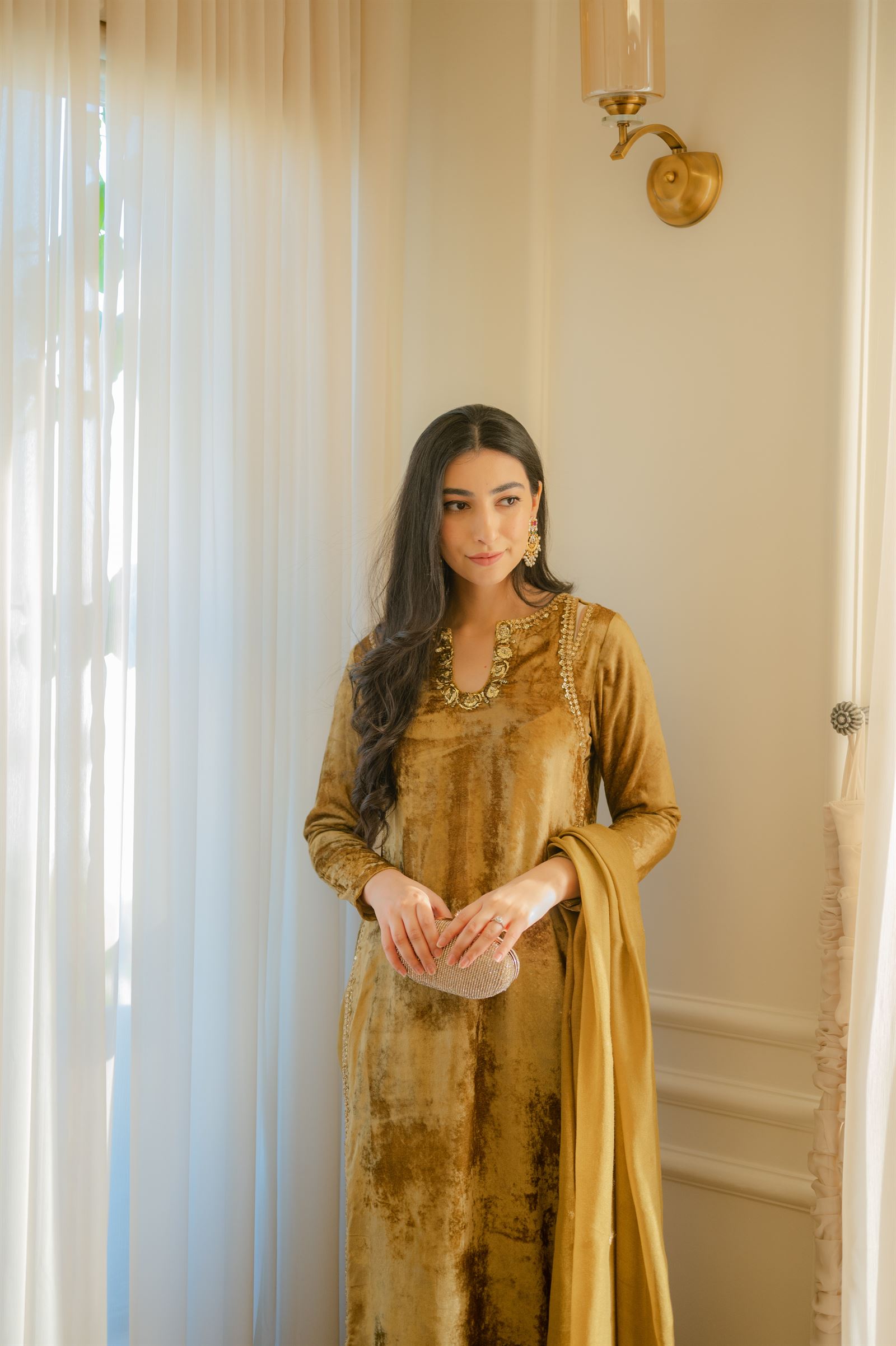 Goldish Mustard Velvet Fit