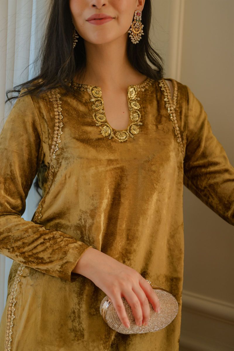 Goldish Mustard Velvet Fit