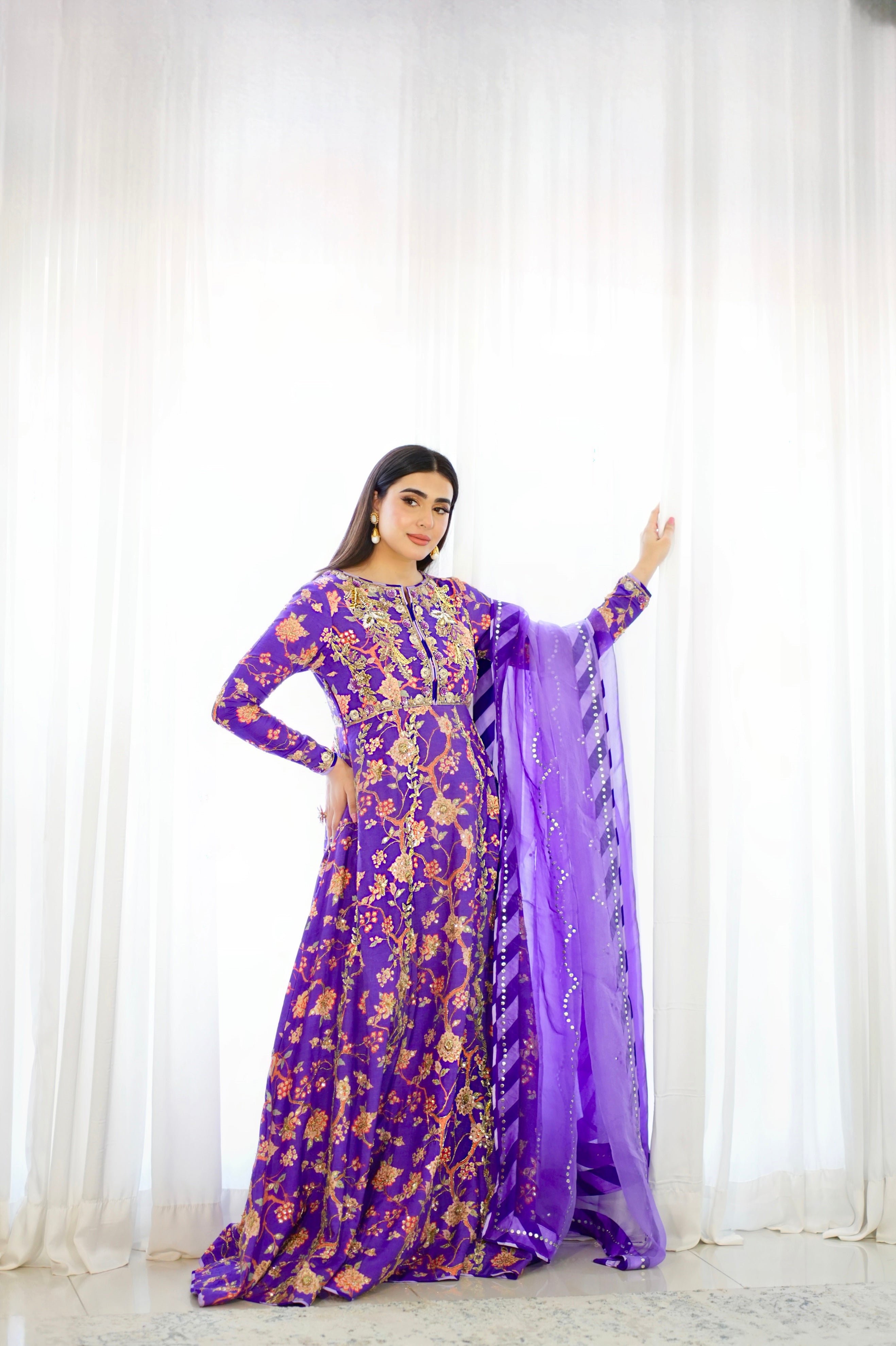 Purple Printed Pishwas Formal