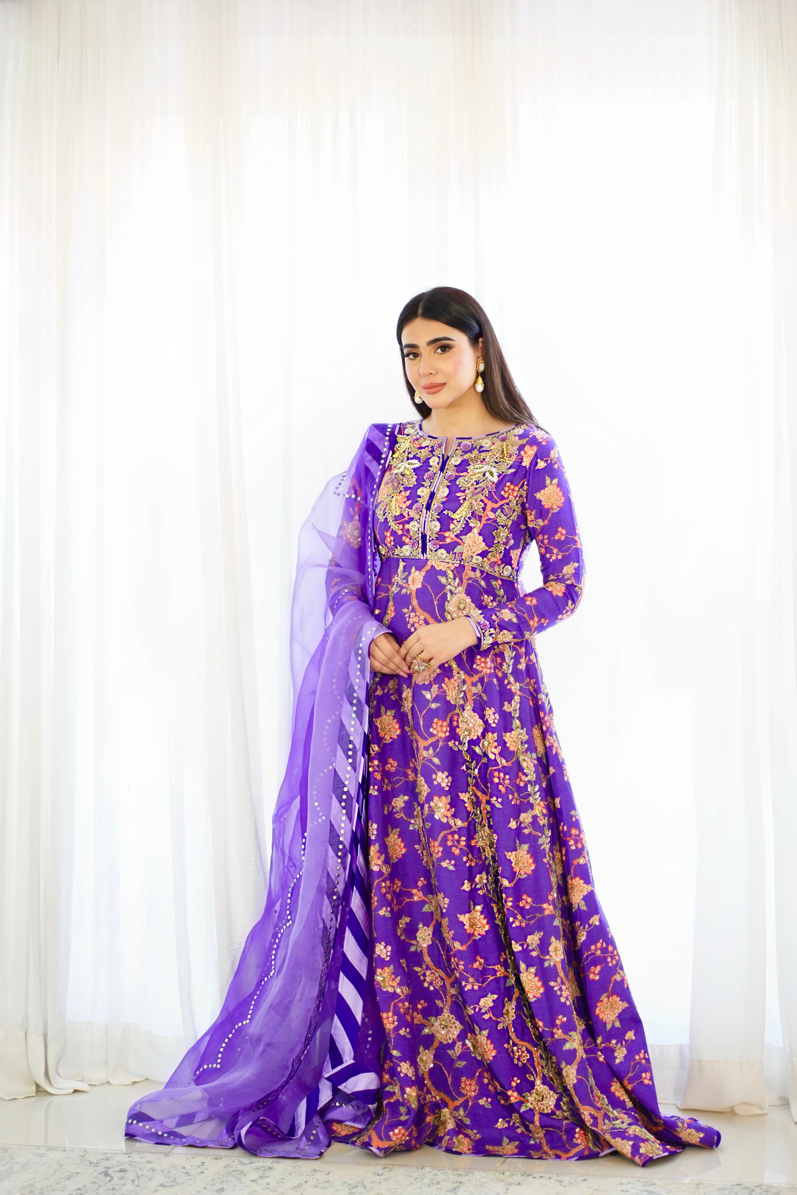 Purple Printed Pishwas Formal