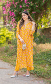 Mustard Printed Kaftan Set