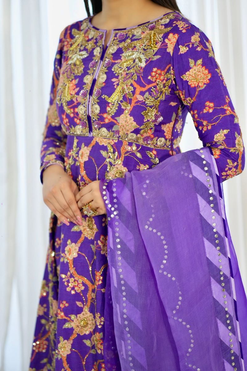 Purple Printed Pishwas Formal