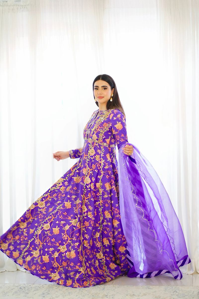 Purple Printed Pishwas Formal