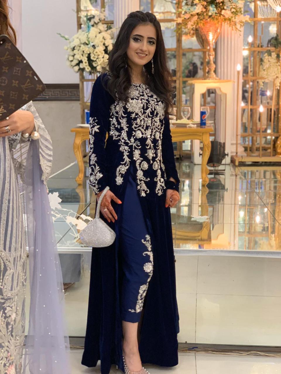 Client Spotted In Customised Blue Velvet Formal